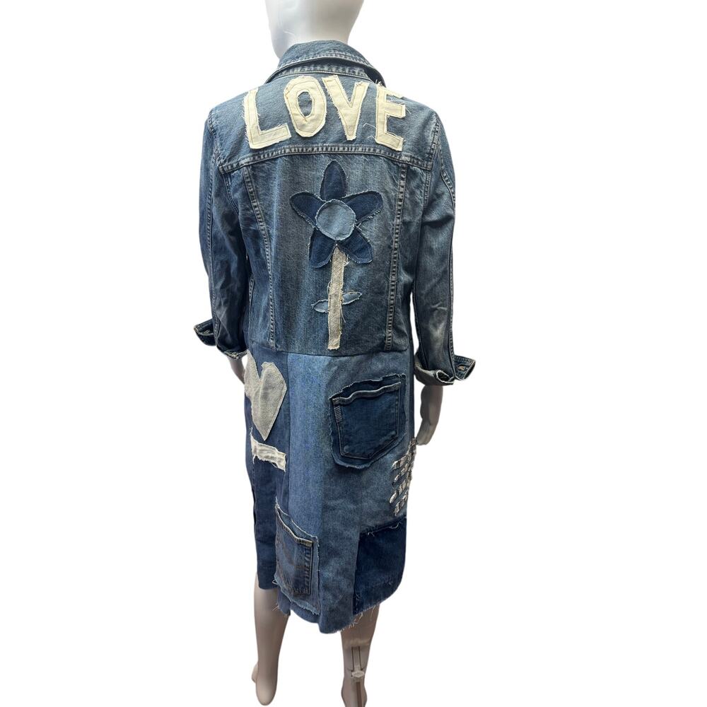 Upcycled Madewell Jean jacket patched and distressed denim jean jacket duster